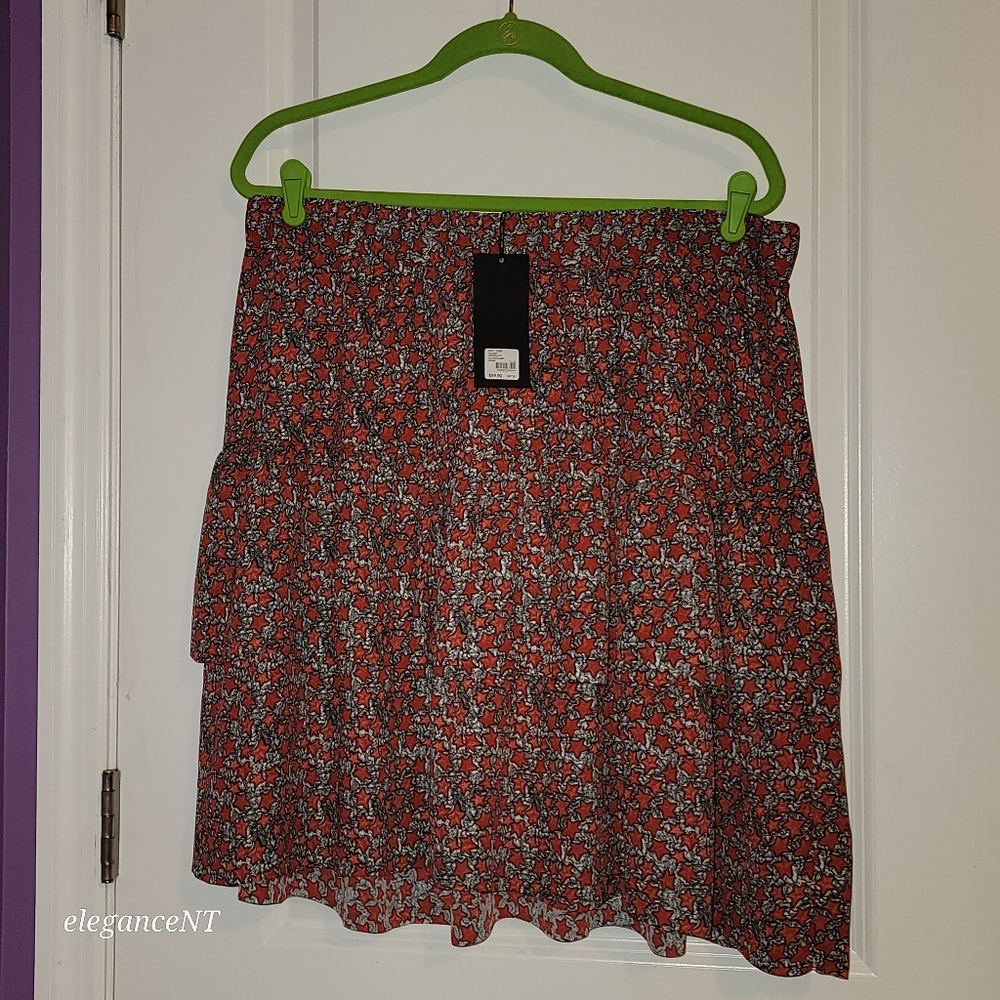 Lane Bryant 2 Layer Ruffle  Starry Red/Black/White Lined Skirt Sz: 14/16 NWT